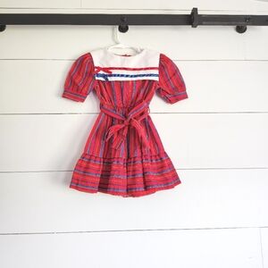 Jane Darling Striped Red Blue Girl's Dress USA 80s 90s Country Cottage Size 4